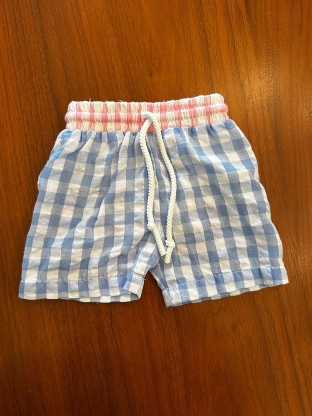 Cecil & Lou baby boy Blue Gingham Swin Shorts with Pink Waistband size 3 months